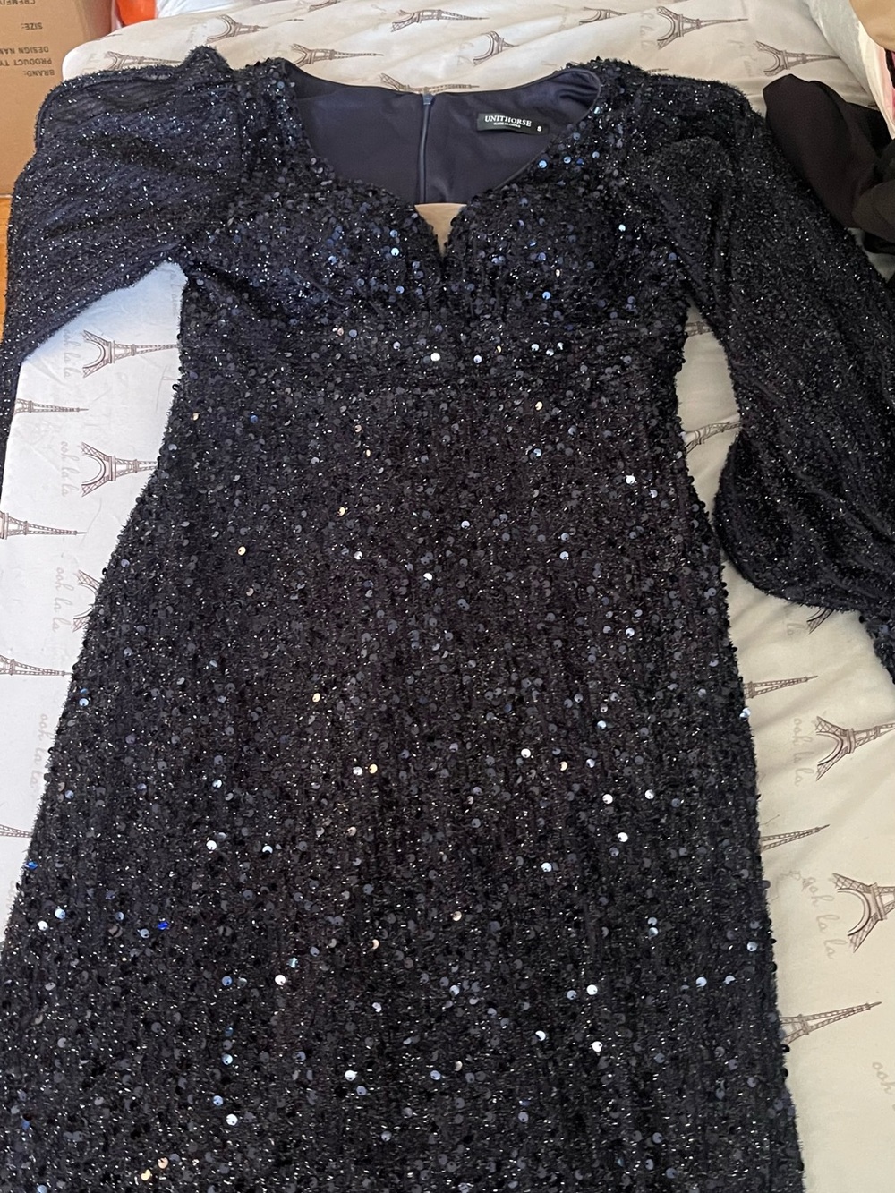 United Colors Of Benetton Black Sequin Long Sleeve Gown